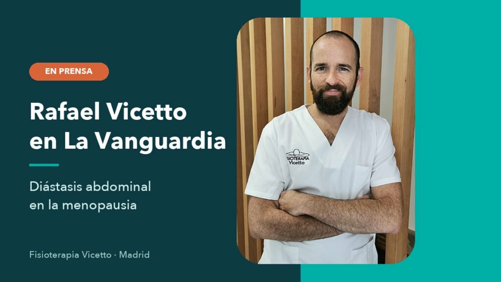 Rafael Vicetto con bata de la clínica junto al texto En prensa, Rafael Vicetto en La Vanguardia